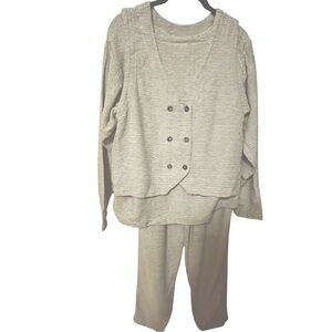 VINTAGE MISHI 3 PIECE COTTON BLEND OUTFIT MATCHING SET BEIGE VEST TOP PANTS SM M